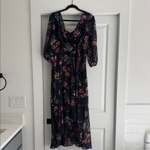 Calvin Klein Floral High Low Dress - Navy and Pink